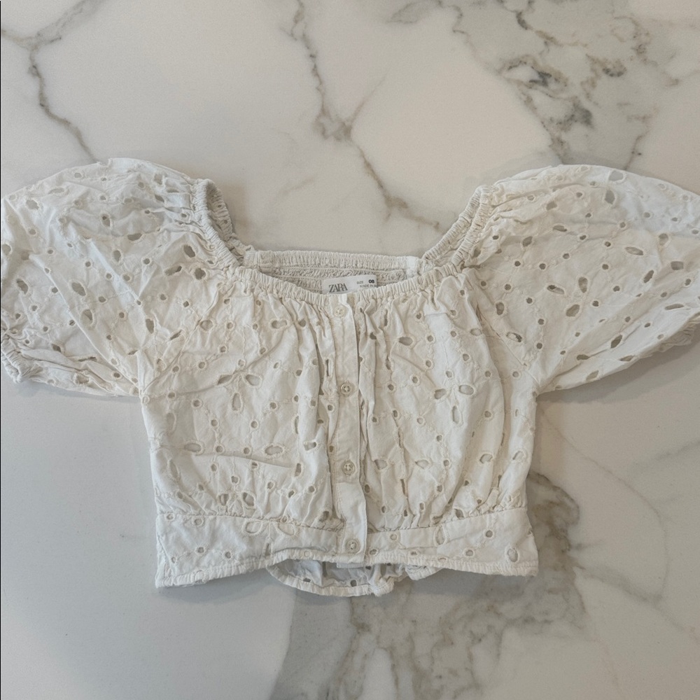 Zara White Eyelet Detail Top
